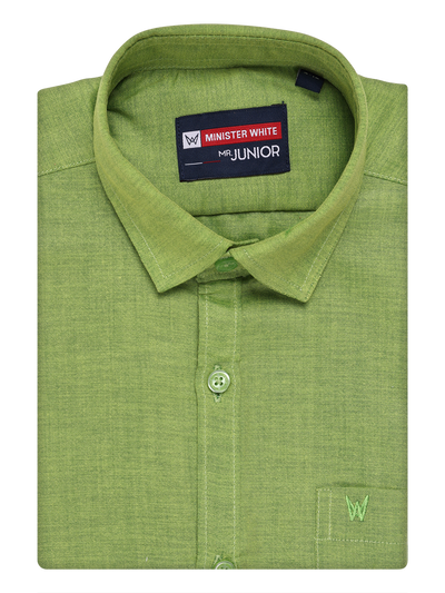 Boy Cotton Light Green Color Shirt by Minister White