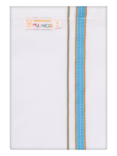 Boys White Dhoti with Blue Color Border by Minister White