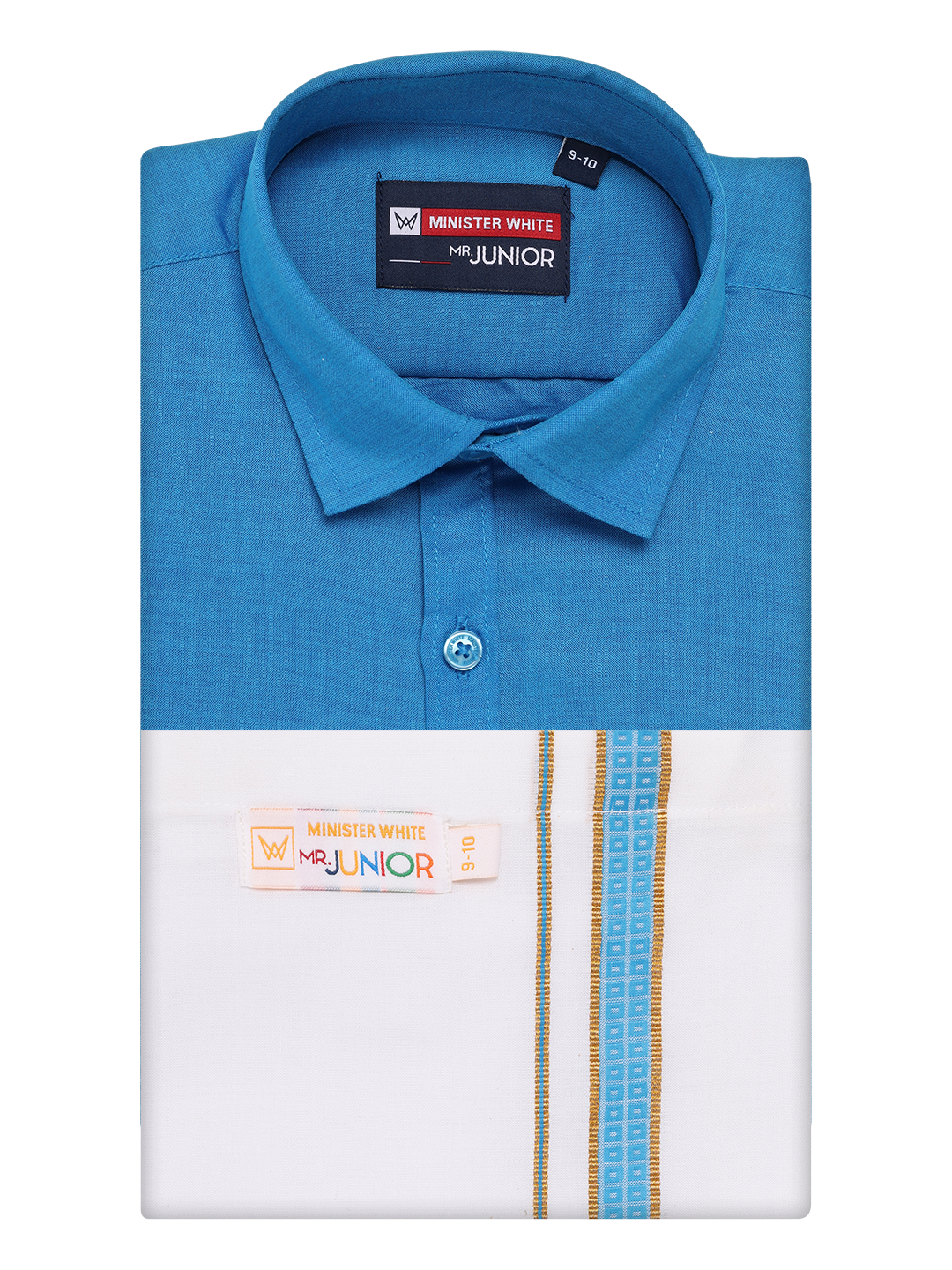 Boys Blue Matching Half Sleeves Shirt with Fancy Flexi Dhoti Combo Brave Boy by Minister White