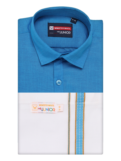 Boys Blue Matching Half Sleeves Shirt with Fancy Flexi Dhoti Combo Brave Boy by Minister White