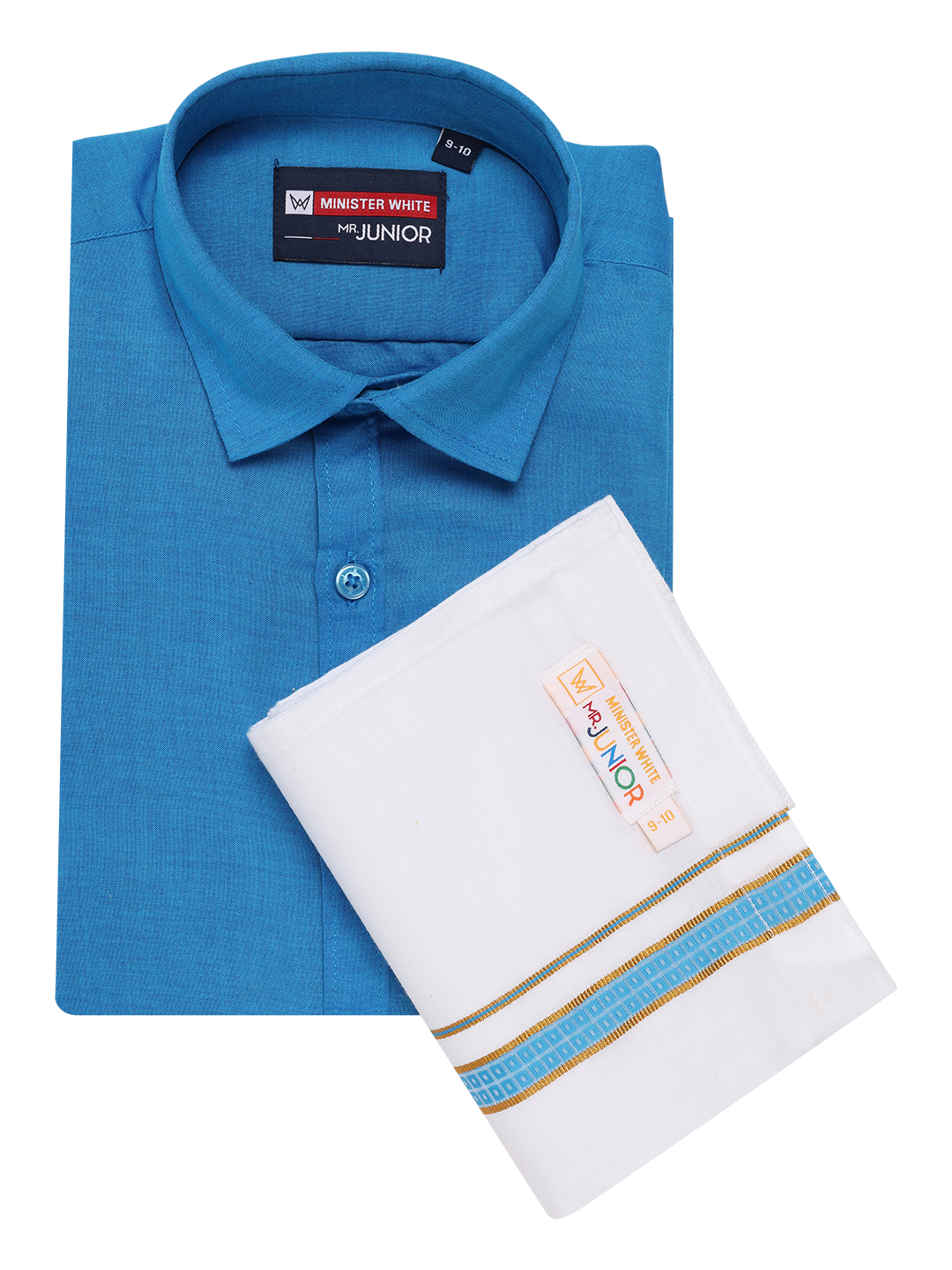 Boys Blue Matching Half Sleeves Shirt with Fancy Flexi Dhoti Combo Brave Boy by Minister White