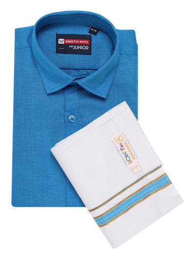 Boys Blue Matching Half Sleeves Shirt with Fancy Flexi Dhoti Combo Brave Boy by Minister White