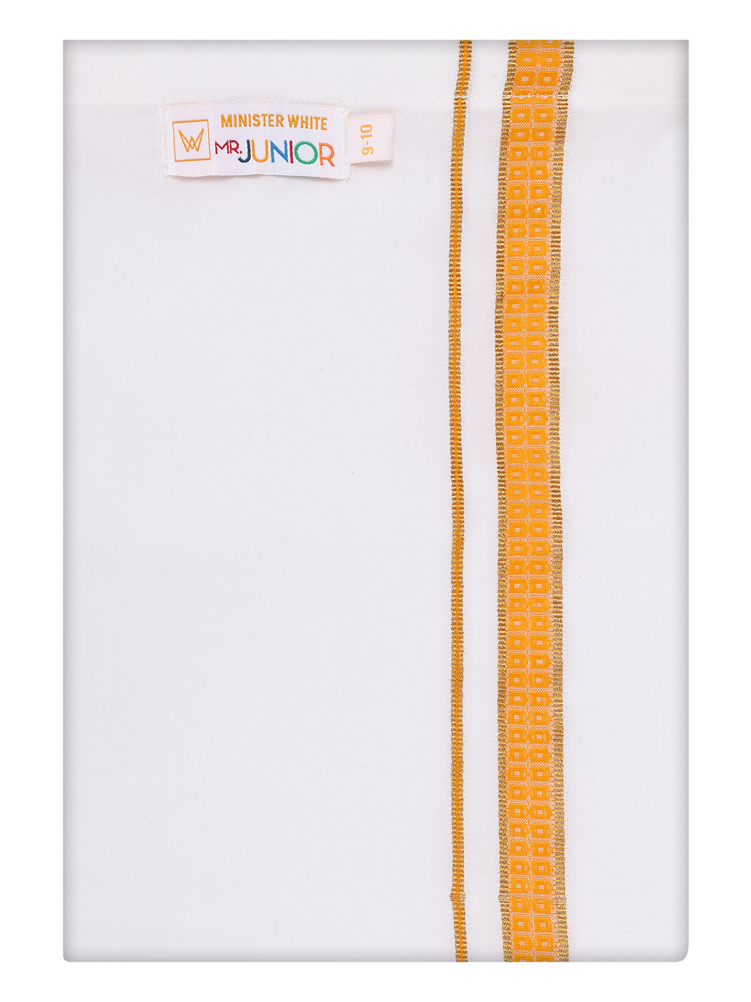 Boy Cotton White Dhoti with Orange Color Border by Minister White