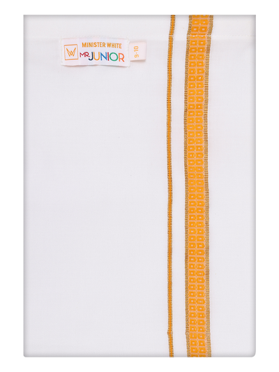 Boy Cotton White Dhoti with Orange Color Border by Minister White