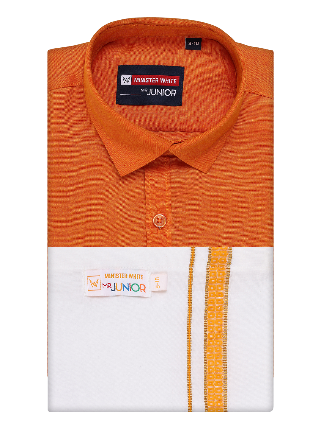  Boys Orange Matching Half Sleeves Shirt with Fancy Flexi Dhoti Combo Brave Boy by Minister White