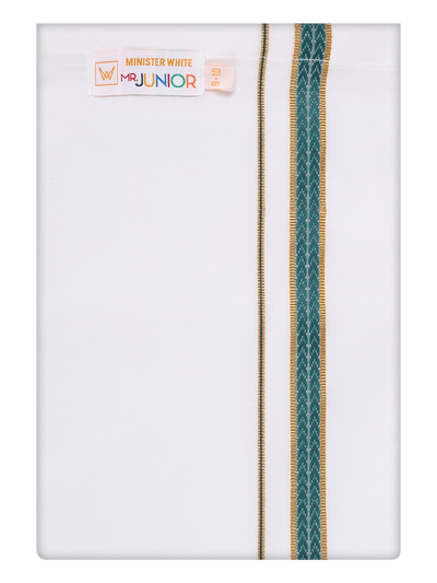 Boys White Dhoti with Teal Color Border by Minister White