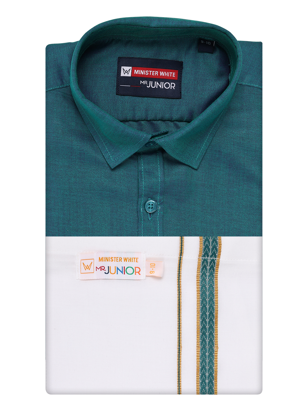 Boys Teal Matching Half Sleeves Shirt with Fancy Flexi Dhoti Combo Brave Boy by Minister White