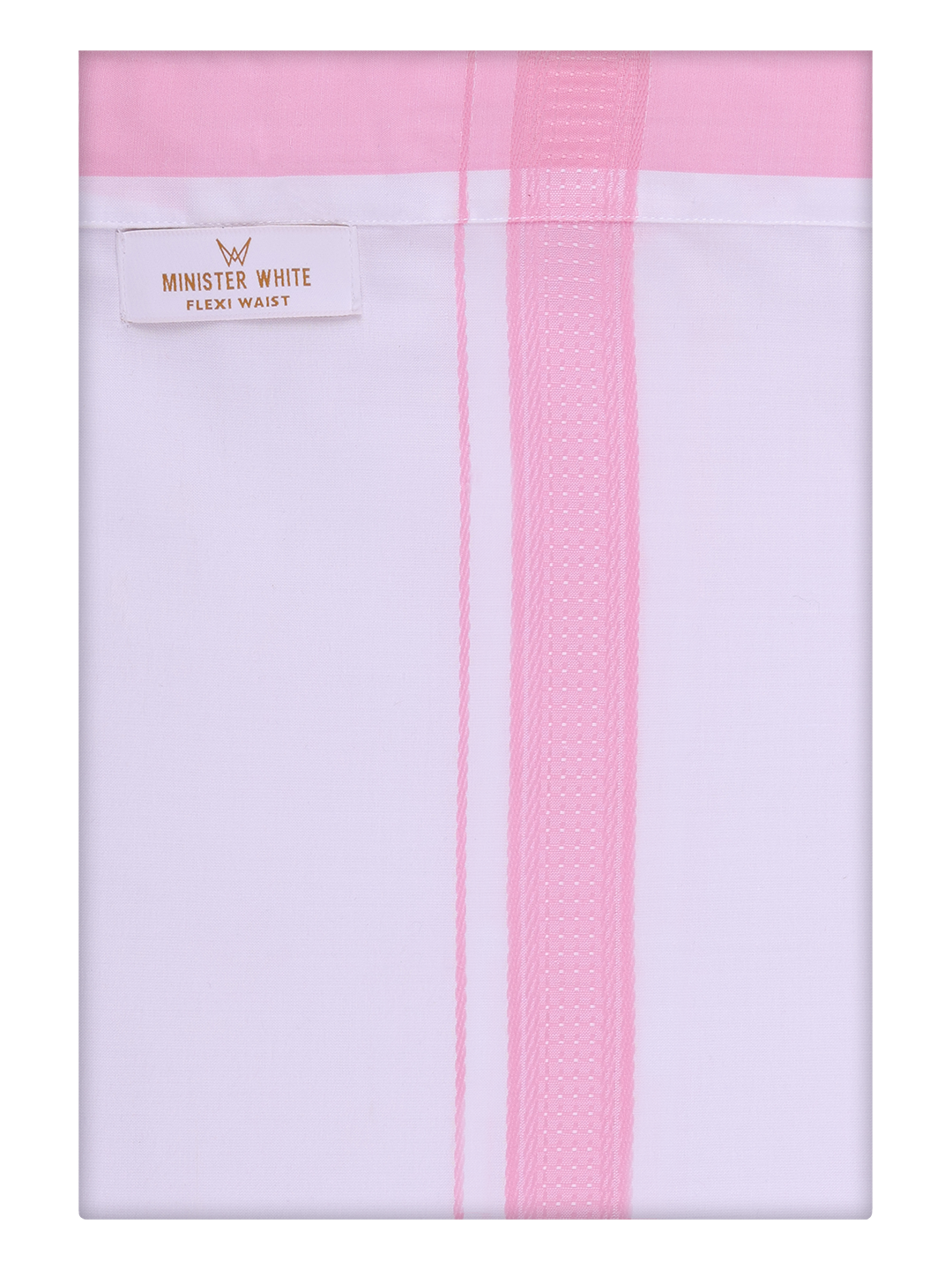 Mens Cotton White Flexi Dhoti with Light Pink Border by Minister White