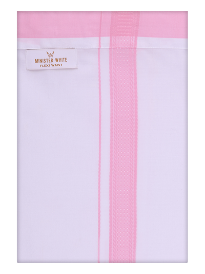 Mens Cotton White Flexi Dhoti with Light Pink Border by Minister White