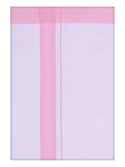 Mens White Single Layer Dhoti with Light Pink Border Dhoti by Minister White