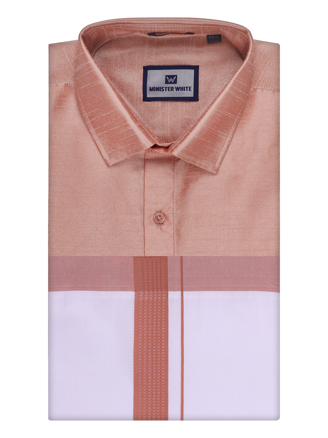 Mens Light Brown Dupion Satin Shirt with Matching Border Dhoti Combo Gora by Minister White