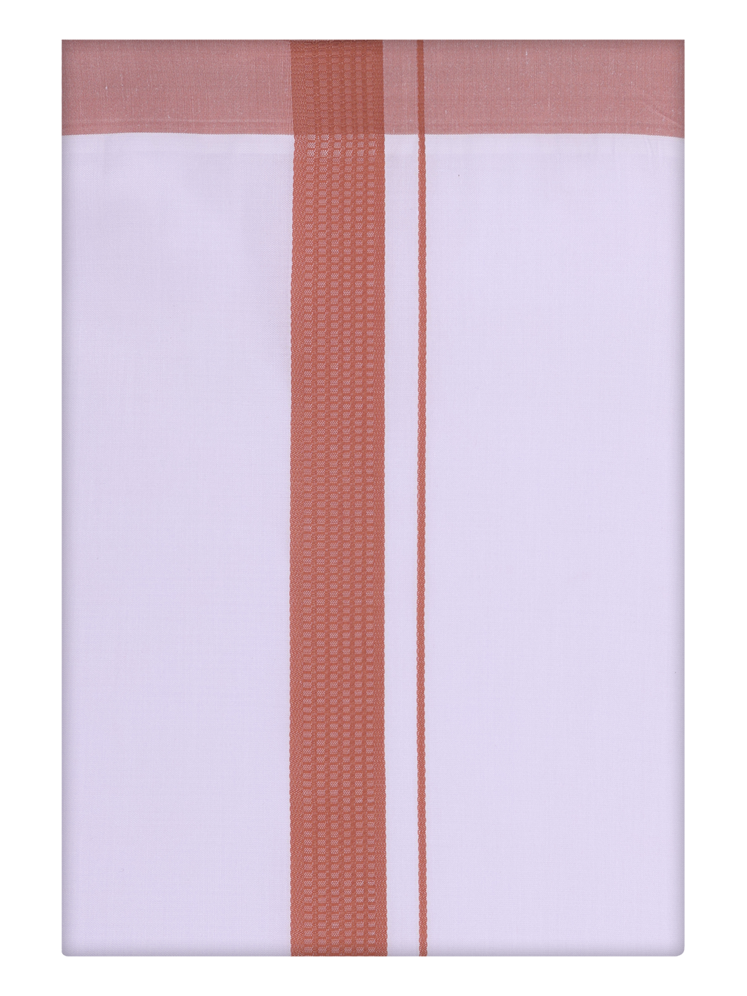 Mens White Single Layer Dhoti with Light Brown Border Dhoti by Minister White