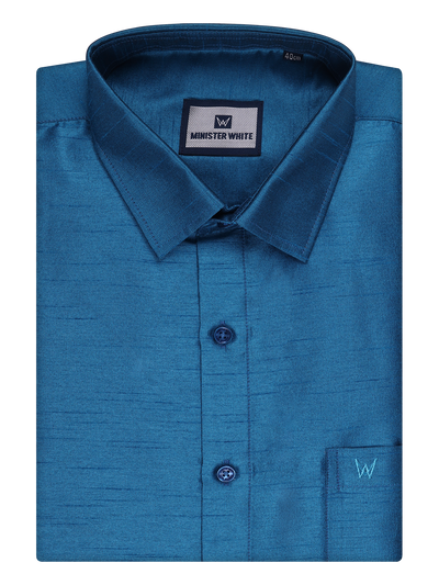 Mens Ramar Blue Dupion Satin Color Shirt by Minister White