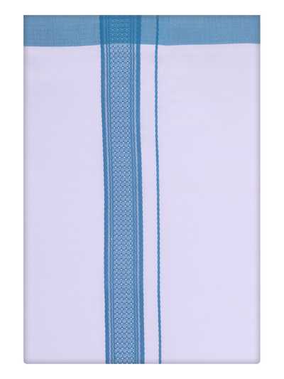 Mens White Single Layer Dhoti with Ramar blue Border Dhoti by Minister White