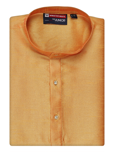 Boys Dupion Satin Orange Colour Full Sleeves Kurta Candid Boy by Minister White