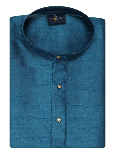 Boys Dupion Satin Blue Colour Full Sleeves Kurta Candid Boy by Minister White