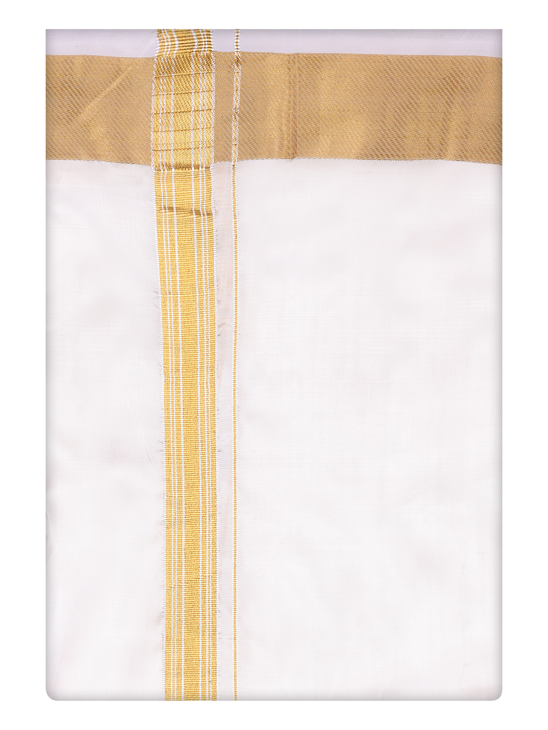 Men's Art Silk Half White 100k Gold Jari Border Dhoti Finesse