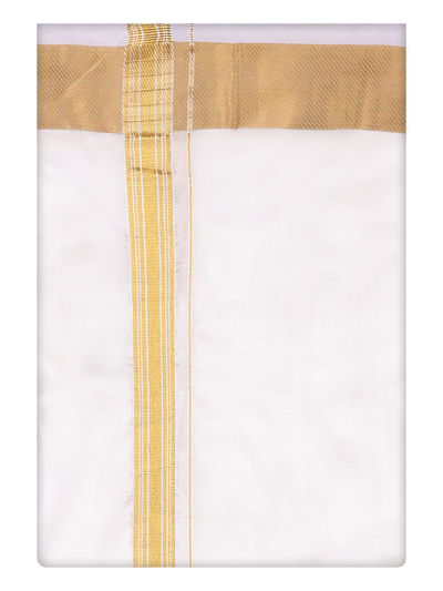 Men's Art Silk Half White 100k Gold Jari Border Dhoti Finesse