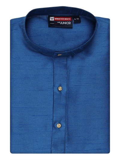 Boys Dupion Satin Blue Colour Full Sleeves Kurta Candid Boy by Minister White