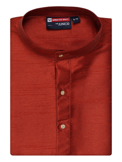Boys Dupion Satin Brown Colour Full Sleeves Kurta Candid Boy by Minister White