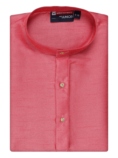 Boys Dupion Satin Pink Colour Full Sleeves Kurta Candid Boy by Minister White