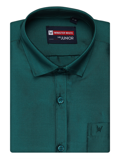 Boys Dupion Satin Dark Green Colour Half Sleeves Shirt Happy Boy by Minister White