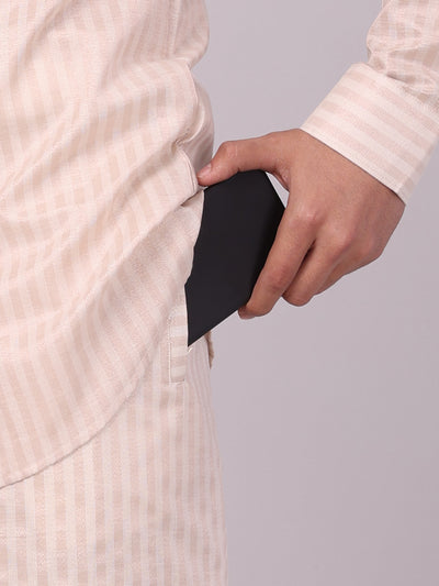 Men's Tissue Stripes Almond Shirt & Jari Border Flexi pocket Dhoti Wedding Combo Finely