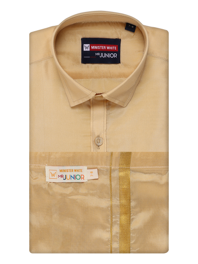Boys Medium Gold Matching Art Silk Shirt and Flexi Dhoti Combo Poppins by Minister White