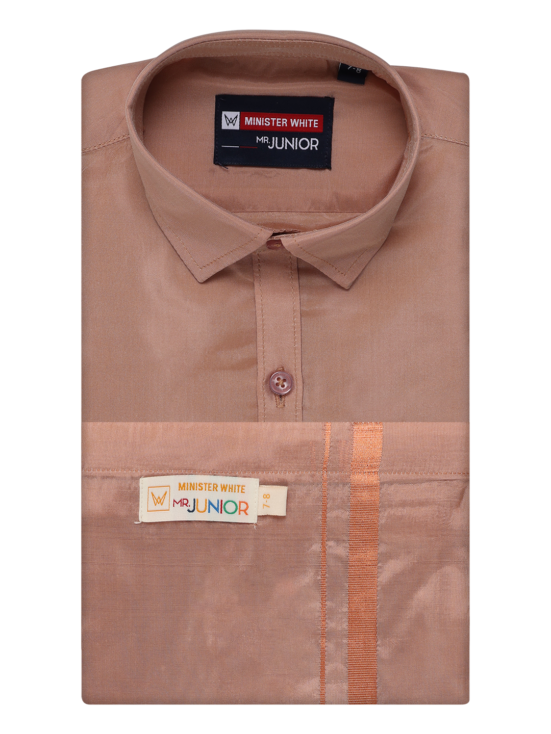 Boys Dark Copper Matching Art Silk Shirt and Flexi Dhoti Combo Poppins By Minister White