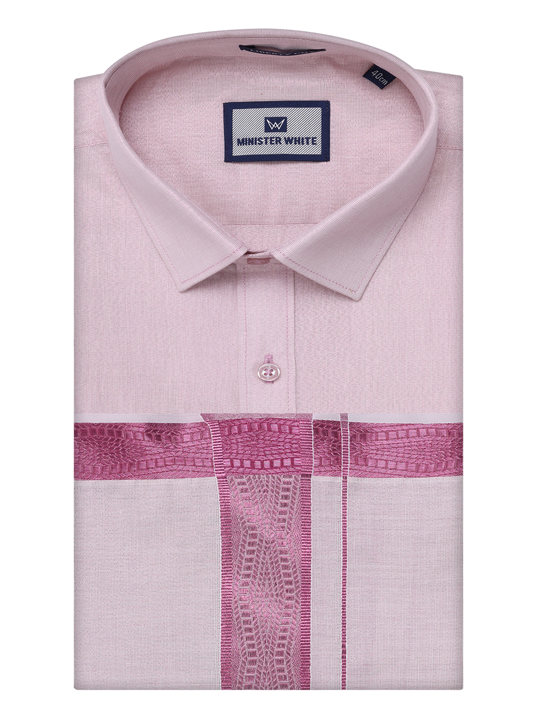 Mens Tissue Rose Shirt with Jacquard Fancy Border Dhoti Wedding Combo Nios by Minister White