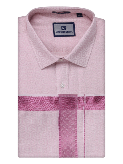 Men Rose Tissue Jacquard Shirt with Matching Dhoti Combo Zeebra