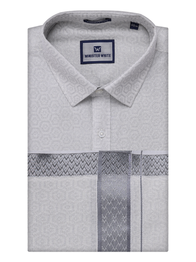 Men's Grey Tissue Jacquard Shirt with Matching Dhoti Combo Zeebra
