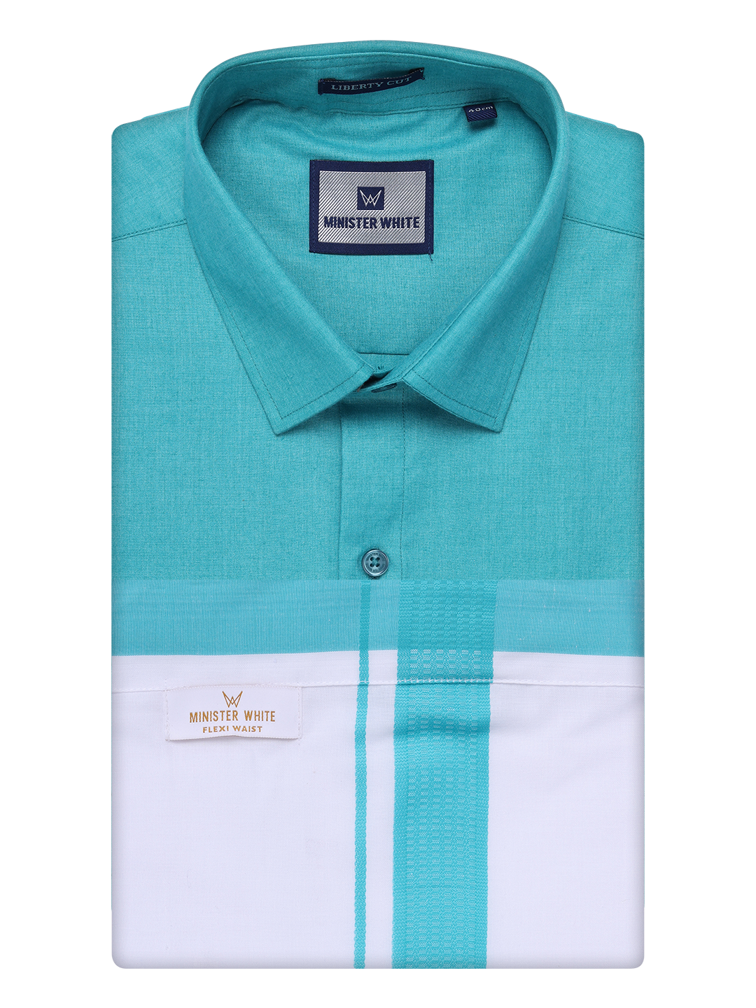 Men's Light Blue Shirt with Matching Border Flexi Dhoti Combo Casper Flexi by Minister White