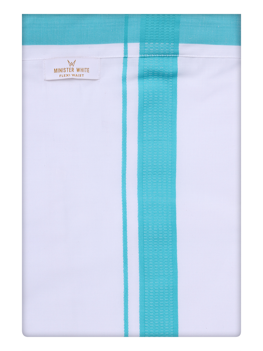 Men's Cotton White Flexi Dhoti with Light Blue Border by Minister White