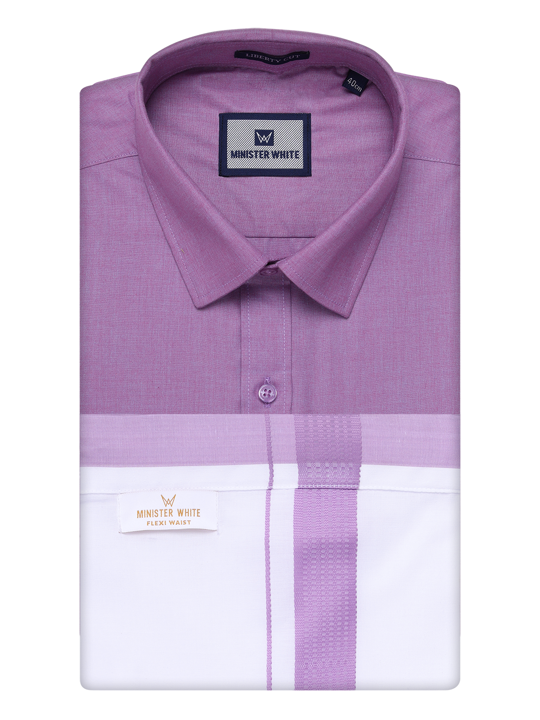 Mens Light Purple Shirt with Matching Border Flexi Dhoti Combo Casper Flexi by Minister White