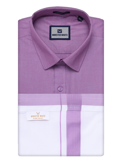 Mens Light Purple Shirt with Matching Border Flexi Dhoti Combo Casper Flexi by Minister White