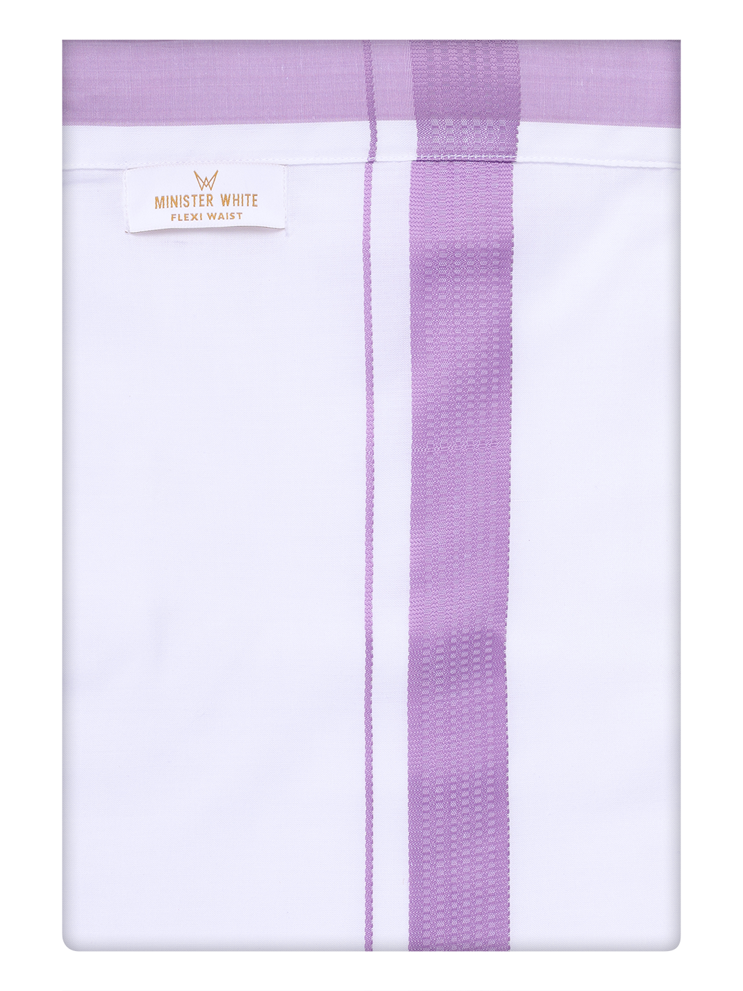 Mens Cotton White Flexi Dhoti with Light Purple Border by Minister White