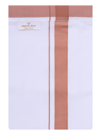Mens Cotton Flexi Dhoti with Brown Color Border by Minister White