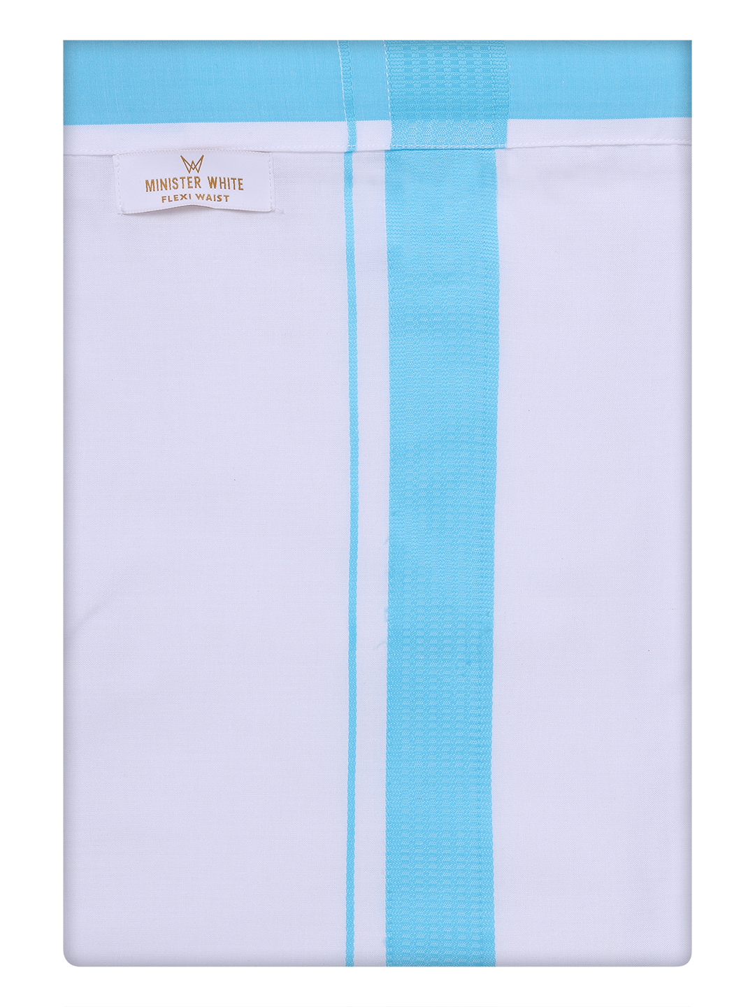 Mens Cotton White Flexi Dhoti with Sky Blue Border by Minister White