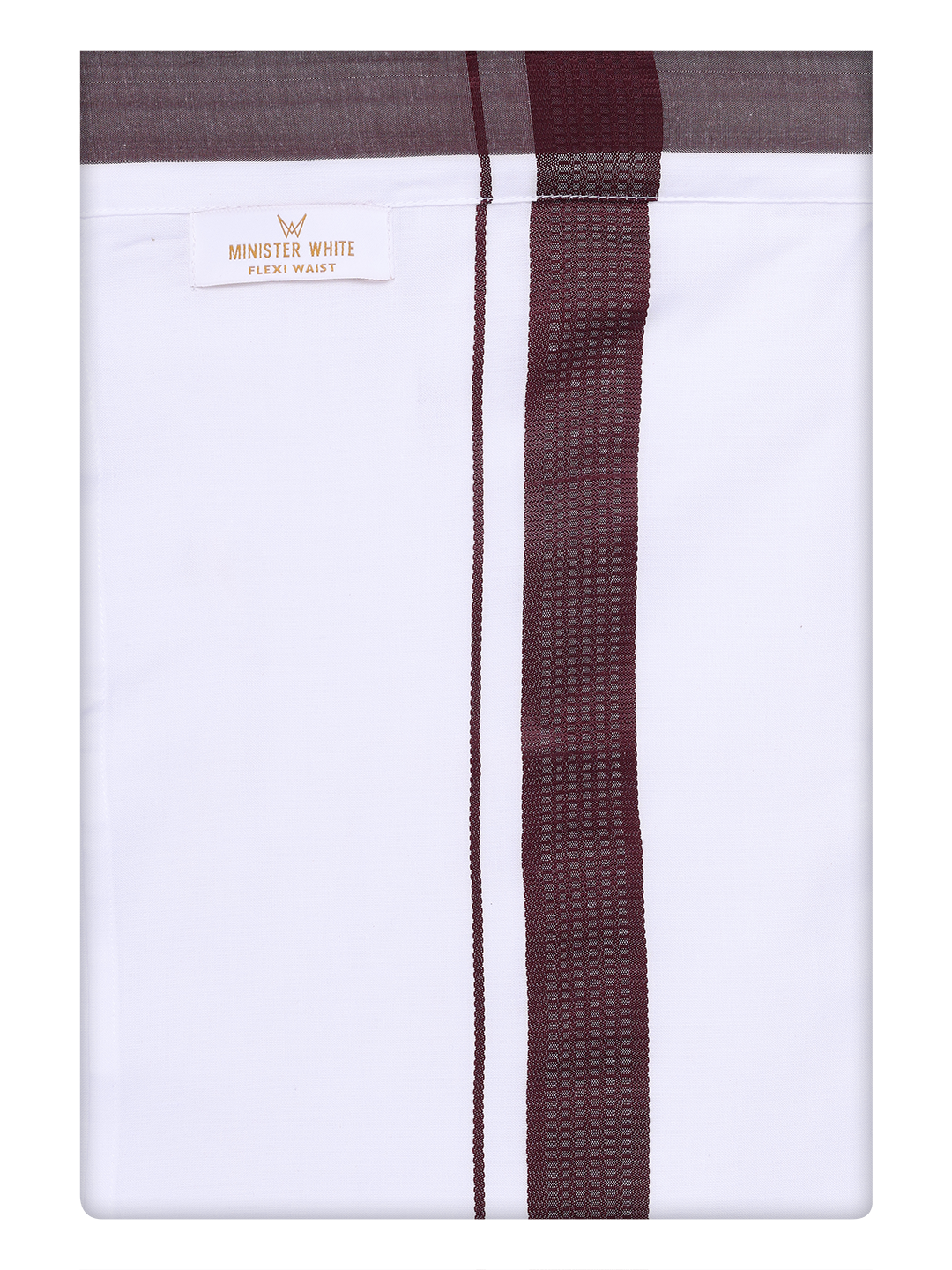Mens Cotton White Flexi Dhoti with Maroon Border by Minister White