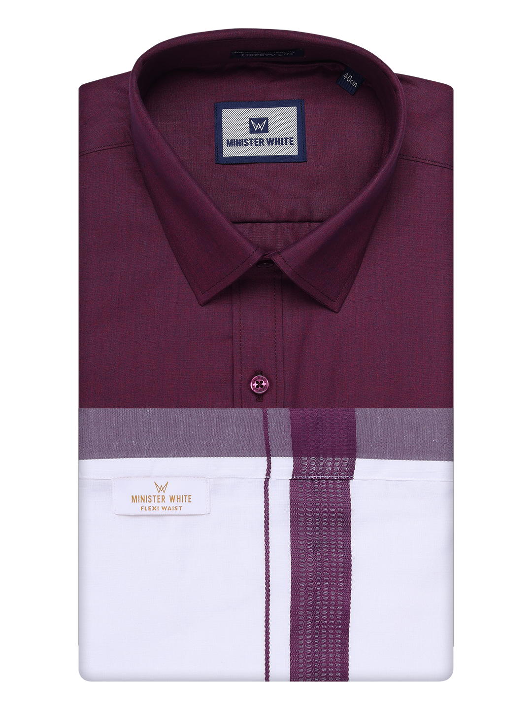 Mens Dark Wine Shirt with Matching Border Flexi Dhoti Combo Casper Flexi by Minister White