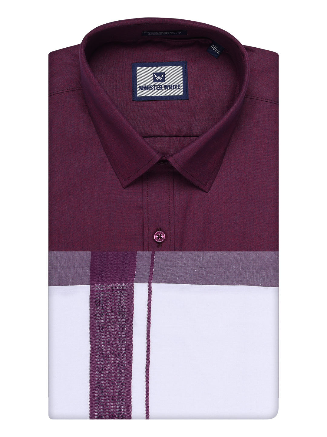Mens Dark Wine Color Shirt with Matching Border Dhoti Combo Casper by Minister White
