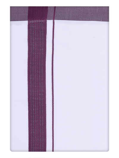 Mens White Cotton Dhoti with Dark Wine Color Border by Minister White