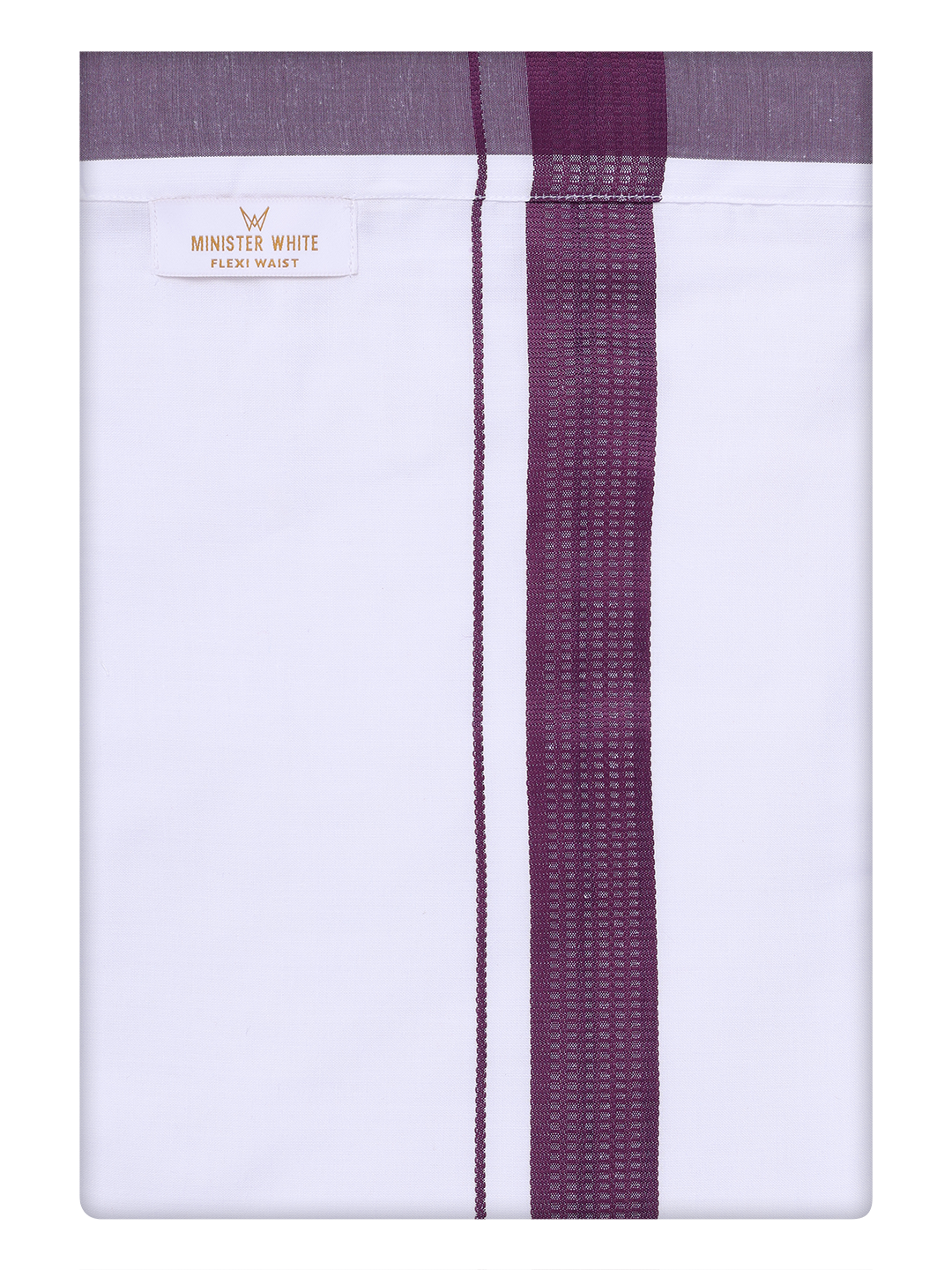 Mens Cotton Flexi Dhoti with Dark Wine Color Border by Minister White