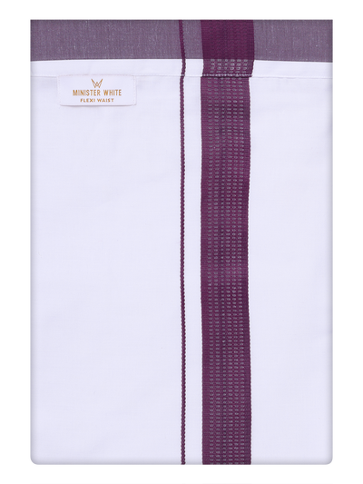 Mens Cotton Flexi Dhoti with Dark Wine Color Border by Minister White