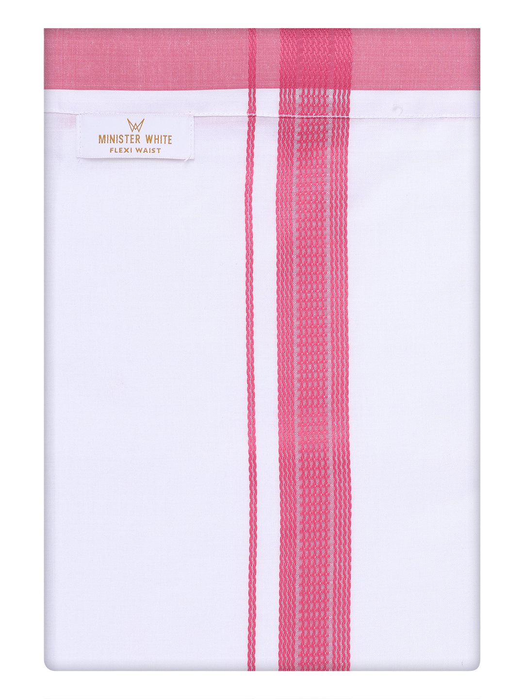 Mens Cotton White Flexi Dhoti with Pink Border by Minister White