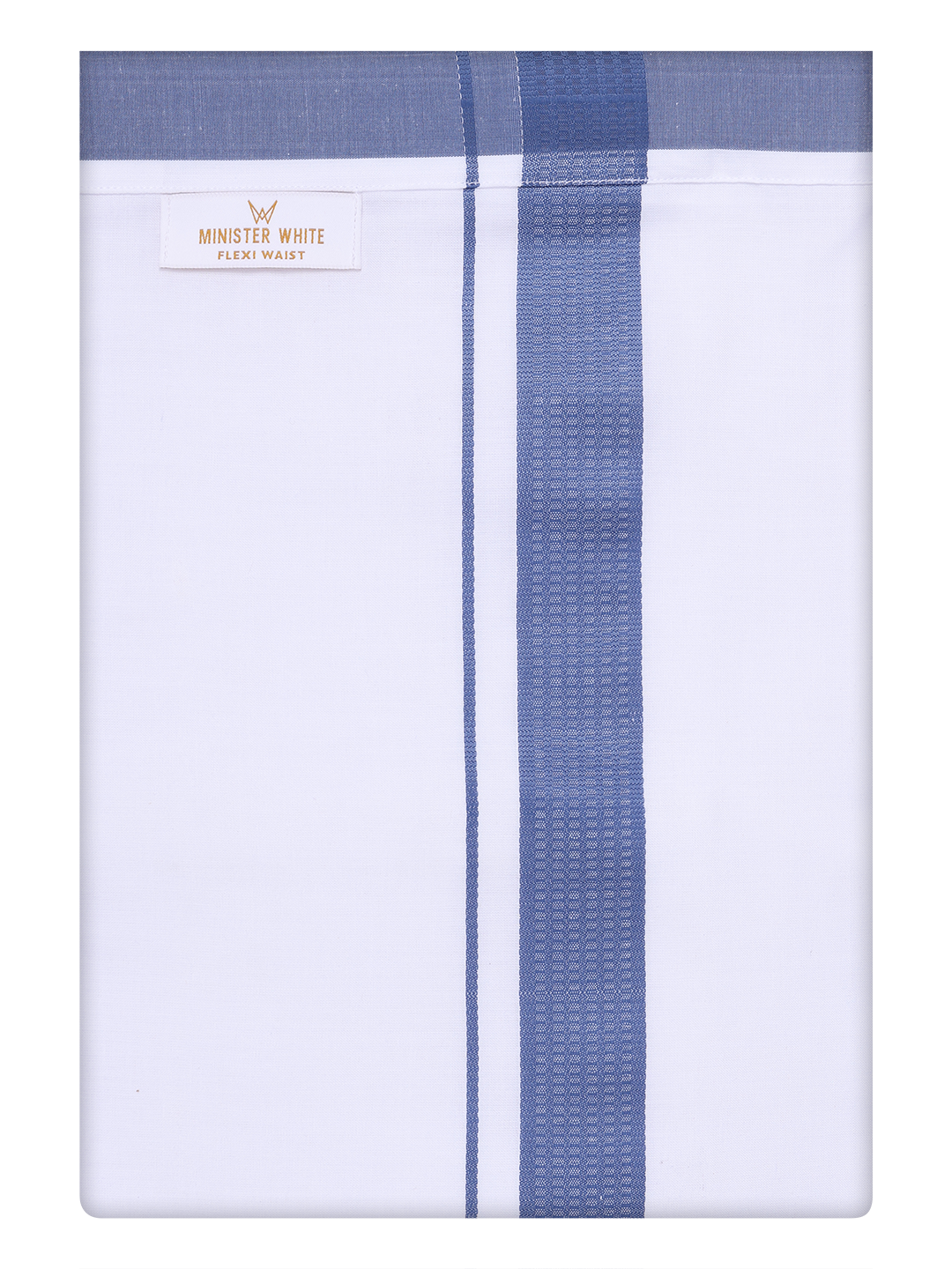 Mens Cotton Flexi Dhoti with Blue Color Border by Minister White