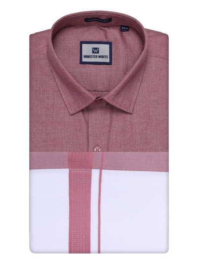 Mens Light Maroon Color Shirt with Matching Border Dhoti Combo Casper by Minister White