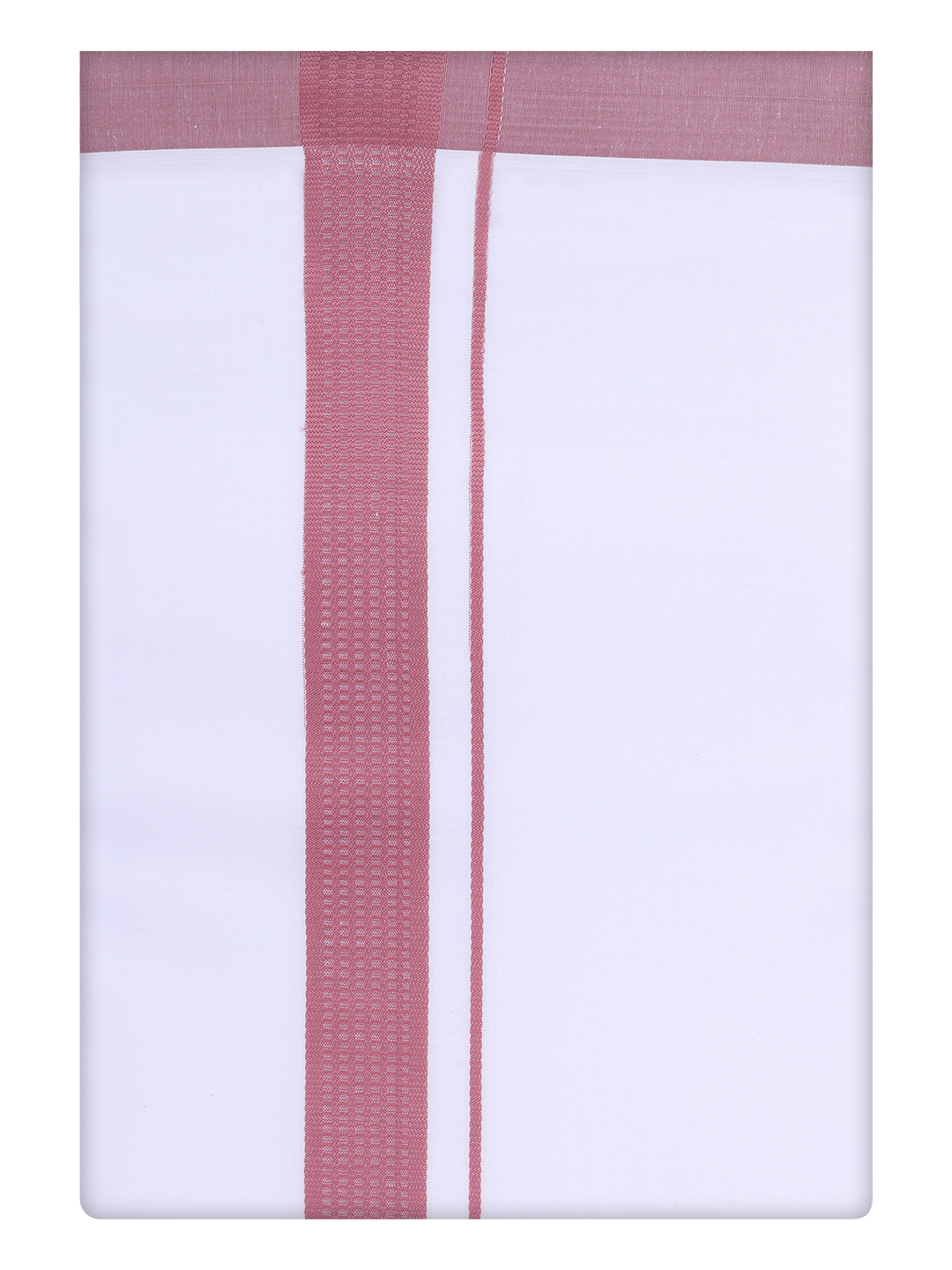 Mens White Cotton Dhoti with Light Maroon Color Border by Minister White