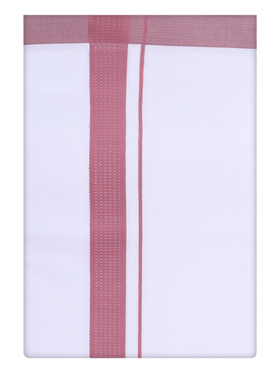 Mens White Cotton Dhoti with Light Maroon Color Border by Minister White